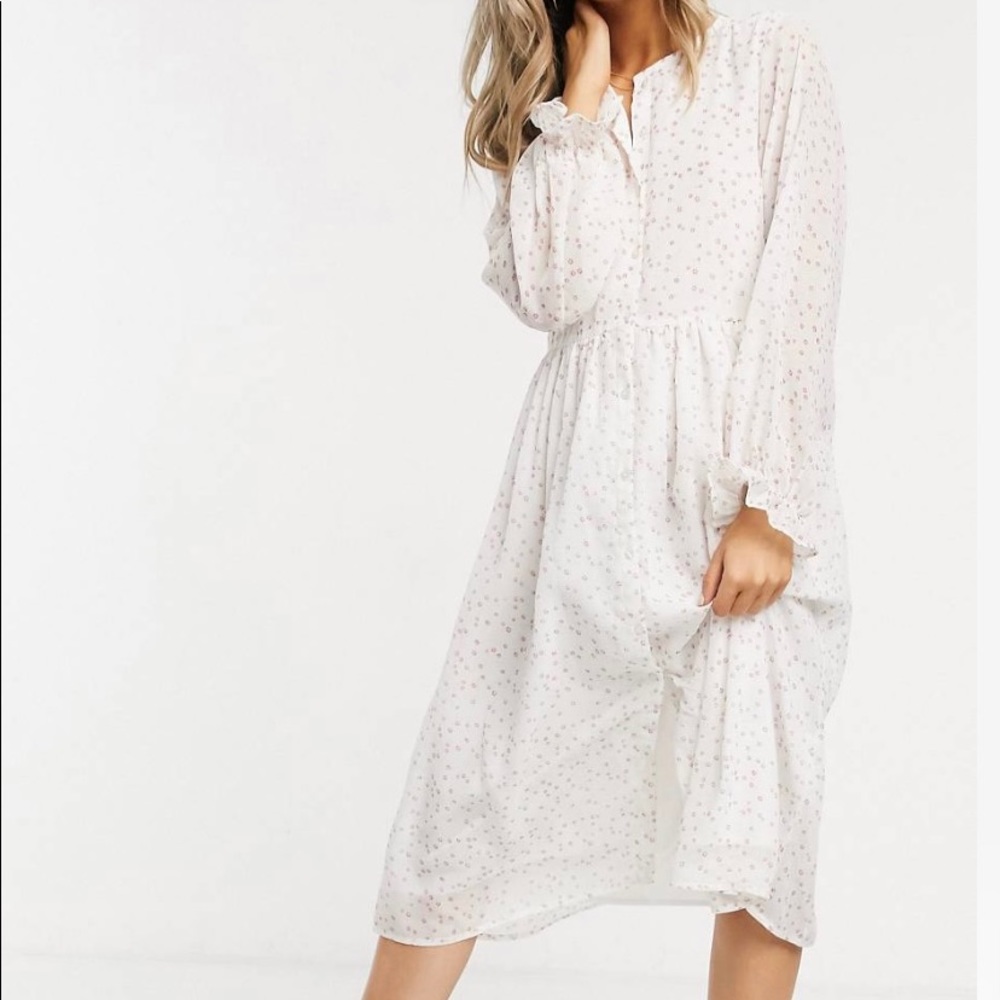 Relaxed midi smock dress in ditsy floral